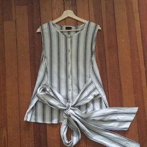 * Black & white striped button up with waist ties